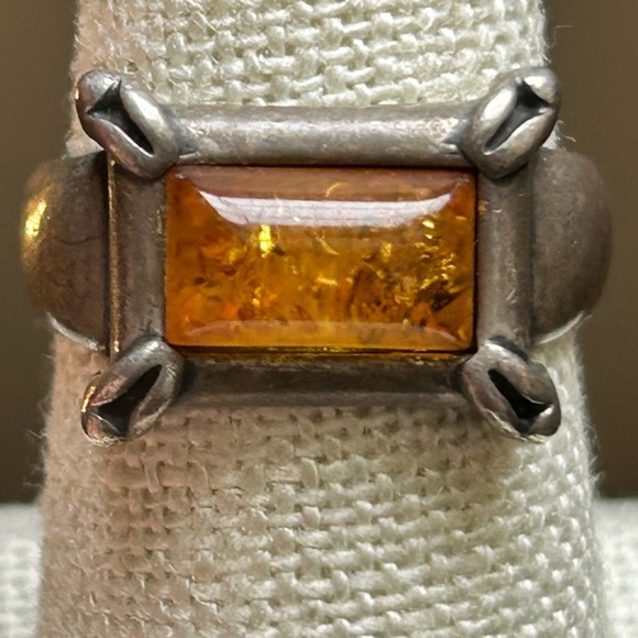 Antique Baltic Amber Sterling Silver 925 Size 7 Ring - Picture 1 of 8